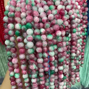 Wholesale Green Pink Loose Peach Blossom Jade Stone Gemstone Round Synthetic Stone Loose Beads for DIY Bracelet Necklace Making
