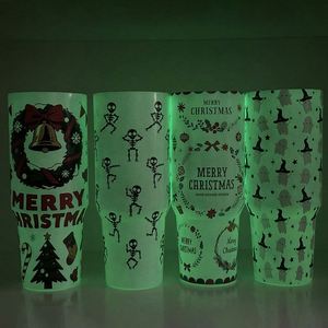 Vaso Luminoso de 40 oz (1200 ml) que Brilla en la Oscuridad, Estilo Sublimación, con Tapa y Pajita, Vasos de Acero Inoxidable - Product Image 1