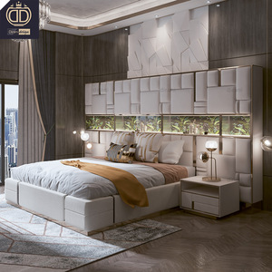 Meubles de chambre à coucher principale de luxe moderne de haute qualité <span class=keywords><strong>Lit</strong></span> géant avec éclairage LED Étagère de rangement unique <span class=keywords><strong>Lit</strong></span> avec tête de <span class=keywords><strong>lit</strong></span> très grande en cuir - Product Image 3