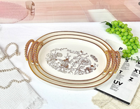 Ensemble de 3 pièces Décoration de mariage Assiette à dîner en or clair Fête de mariage Motif de feux d'artifice Assiettes de présentation Plateau de service à thé aux fruits