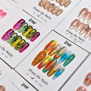 Faux ongles à pression scintillants pour fête, 10 pièces - Faux ongles en forme de cercueil, couleur néon scintillante, couverture complète - Product Image 4