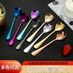 Cucharas de postre de acero inoxidable en forma de corazón, colores iridiscentes, para café, helado, regalo. - Product Image 5