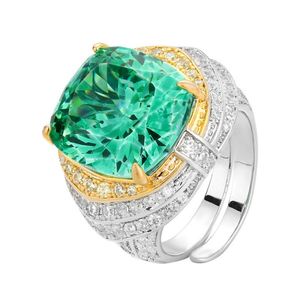 High End Jewelry Eco-friendly Copper Gold Plated 14*16mm Paraiba Green Stone Zirconia Ring for Refined Feminine Elegance - Product Image 1