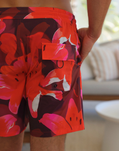 Shorts de bain pour hommes personnalisés OEM, taille élastique avec cordon de serrage, imprimé floral, séchage rapide, au-dessus du genou, vêtements de plage - Product Image 6