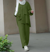Ensemble femme manches longues Patch patte dissimulée pantalon et chemise deux pièces ensemble femmes musulmanes lâche deux pièces vêtements islamiques
