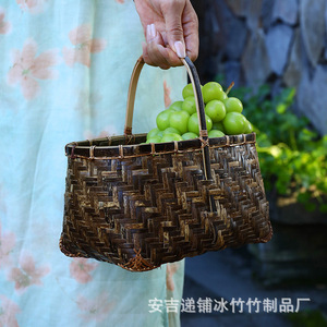 Bamboo Woven <b>Basket</b> Rectangle Handmade <b>Storage</b> <b>Basket</b> For Tea Fruit Carry - Product Image 3