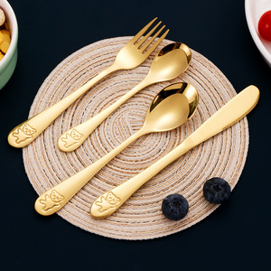 Children's 304 Stainless Steel <b>Knife</b> Fork Spoon Set Bear Shape Cartoon Kids Dining Food Grade 4 Pieces - Product Image 1