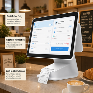 Budget Friendly J4125 POS System Windows 8+128 All in One Touch Cash Register with 10.1" Sub Display and Built-in 58mm <b>Printer</b> - Product Image 6
