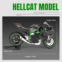 Modèle miniature en métal Kawasaki Ninja H2R à l'échelle 1:12, avec son et lumière, direction des roues avant, ornement de moto, jouet en alliage