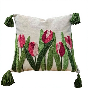 Floral Handmade Indian Cotton Luxury Woven Tufted <b>Sofa</b> Cushion <b>Cover</b> Household Pillow Cases Eco-Friendly Custom OEM Wholesale - Product Image 1
