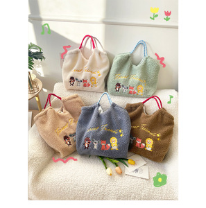 Bolsa de Compras de Gran Capacidad para Invierno, Bordada, de Felpa, Portátil, <span class=keywords><strong>con</strong></span> Cordón, Diseño de Dibujos Animados, para el Hombro - Product Image 2