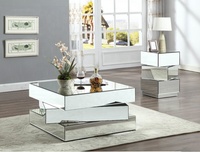 Table Basse Miroir Grise de Bonne Qualité pour Salon, Meuble Miroir Table Centrale