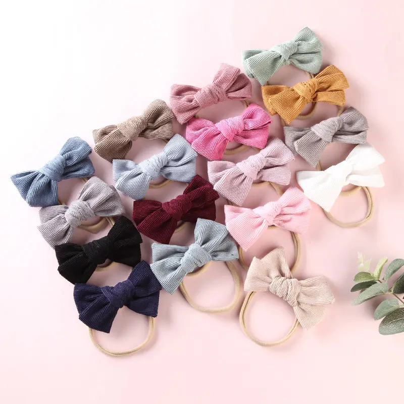 17 Màu Dễ Thương Bé Gái Corduroy Cung Headband Với Nylon Head Bands Bé Gái Bowknot Phụ Kiện Tóc