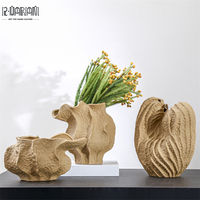 Style nordique coquille texturé Beige Vase fait à la main Vase en céramique hôtel Restaurant décoration Simple décor à la maison
