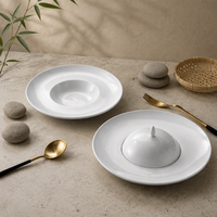 Assiette à soupe en céramique de haute qualité PITO, vaisselle moderne pour hôtel, restaurant, traiteur, assiette à soupe ronde blanche avec couvercle