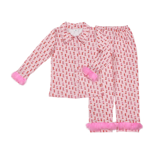 NO Tariffs Contate-nos GLP1869 RTS 2025 Mulheres Vestuário Atacado <span class=keywords><strong>Kids</strong></span> Adult Matching <span class=keywords><strong>Sets</strong></span> Pink Plush Long Sleeve Pants Pijama Set - Product Image 1