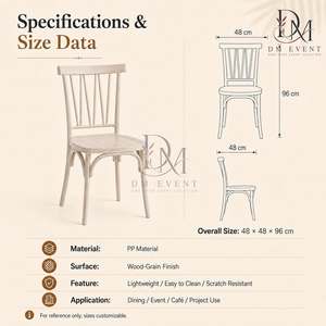PP Wood Grain Vertical Back Wedding <b>Chair</b> for Hotel Events and Wholesale - Product Image 2