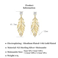 Boucles d'oreilles pendantes en moissanite brossée pour femme, style long, charmantes, luxe léger, en argent massif 925