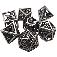 FEERON Jeu de dés polyédriques irisés en alliage de zinc, 7 pièces, gravés, pour DND COC TRPG, motif double épée, écologiques et durables pour RPG