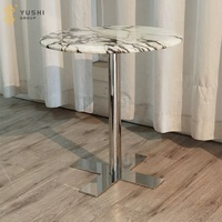 Yushi Group Support de luxe en acier inoxydable avec dessus en marbre naturel et miroir Ensemble moderne contemporain Table basse Table d'appoint