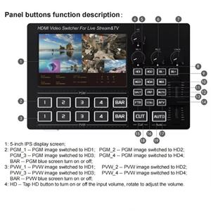 Commutateur vidéo HDMI SYONG 4 canaux avec écran 5 pouces, mélangeur de micro, prise en charge de la diffusion en direct multi-caméras, carte d'acquisition vidéo de type C, enregistrement - Product Image 2