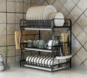 Escurridor de Platos de Metal Negro de 3 Niveles, Organizador de Encimera de Cocina con Porta Cubiertos - Product Image 1