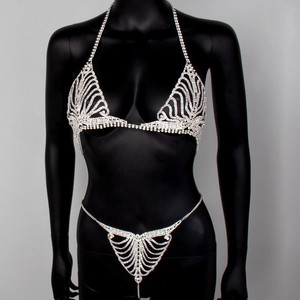 Cadena corporal sexy con incrustaciones de cristales y diamantes, cadena de diamantes de imitación para sujetador, tanga, cubierta decorativa para bikini - Product Image 1