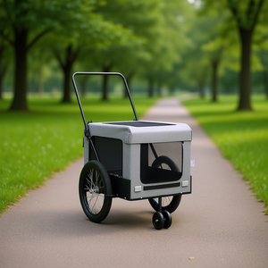 Remolque para Bicicleta para Mascotas, de Tela Oxford Gris y Negra, Construcción de Hierro, 3 Ruedas, Transportador de Viaje para Mascotas - Product Image 2