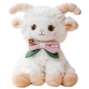 Par de Cabras de Peluche con Cuernos Rizados en Dos Estilos, Lazo de <span class=keywords><strong>Lino</strong></span> Rosa y Diseño de Cuernos Curvos Grises, Juguete de Peluche para Decoración de Habitación de Bebé - Product Image 2