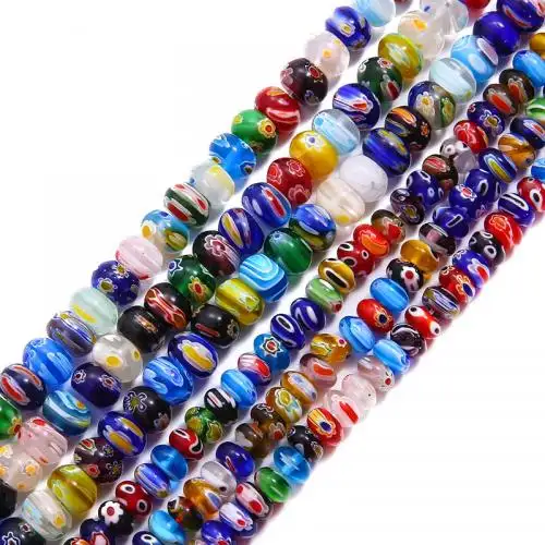 Millefiori beads 슬라이스 수제 유리 플랫 라운드 스페이서 비즈 광택 DIY 8x5mm 10x7mm 831910