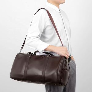 Custom Wholesale Black <b>Leather</b> Travel <b>Duffle</b> <b>Bag</b> with Shoe Pouch Water Resistant Weekender <b>Bag</b> for <b>Men</b> - Product Image 6