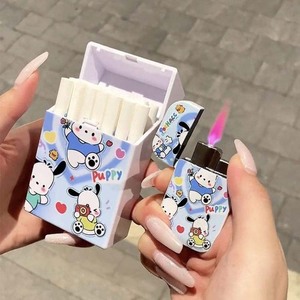 Phim hoạt hình kuromi Hello Kitty thuốc lá trường hợp và nhẹ hơn thiết lập Windproof gas hồng ngọn lửa nhẹ hơn - Product Image 1
