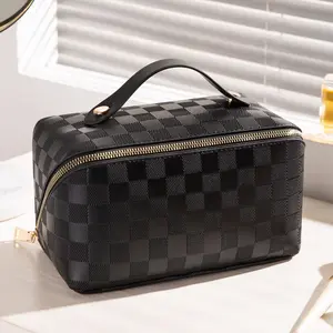 حقيبة جديدة للسحب مزدوجة بسعة كبيرة محمولة لأدوات التجميل أثناء السفر حقيبة للتخزين حقيبة وسادة
