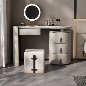 Creamy Style Minimalist Luxury Dressing Table With Drawers Sapphire Fish Belly White <b>Makeup</b> <b>Vanities</b> For Small Apartments - Product Image 3