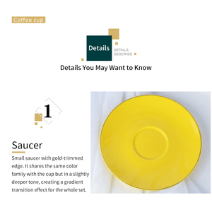 Tasse à café et soucoupe en céramique gaufrée - Glaçure colorée tournesol doré avec contour doré - Product Image 4