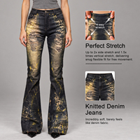 Jeans à étiquette privée, jeans évasés déchirés pour femmes, jeans déchirés pour femmes, jeans évasés vintage en tricot extensible à imprimé animal