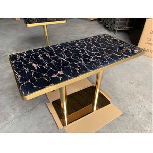 Modelos de Mesa de Comedor de Piedra de Mármol, Mesa de Comedor Negra y Dorada, Mesa Comercial de Vidrio - Product Image 4