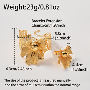 oversized hollow floral copper bulk wholesale 18k gold plated designer <b>bangle</b> bracelet matching fashion jewelry ring <b>set</b> - Product Image 6