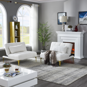 Modern Convertible Reclining <b>Foldable</b> <b>Sofa</b> <b>Bed</b> Futon with Gold Metal Legs for Fabric (White) - Product Image 4