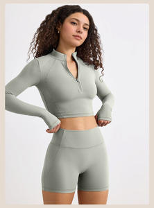 MQT4806 + MQS4523女性用プラスサイズサマーランニングスポーツショーツジムフィットネスジッパージャケットヨガ2ピースセット - Product Image 4