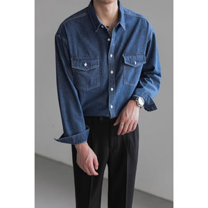 Camicia in Denim Casual di Alta Qualità Primavera 2026, Taglie Forti, per Uomo, con Colletto e Doppia Tasca, Maniche Lunghe - Product Image 4