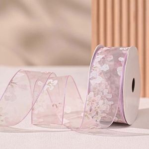 Ruban en organza floral transparent de 4 cm, couleur personnalisée, style Cottagecore, pour la décoration de bouquets de mariée, 10 yards/rouleau - Product Image 4