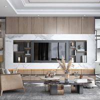 Mueble para TV Moderno con LED, Gris Mármol, para Sala de Estar, Estilo Clásico Rústico Francés, Roble Marino, Roble Claro