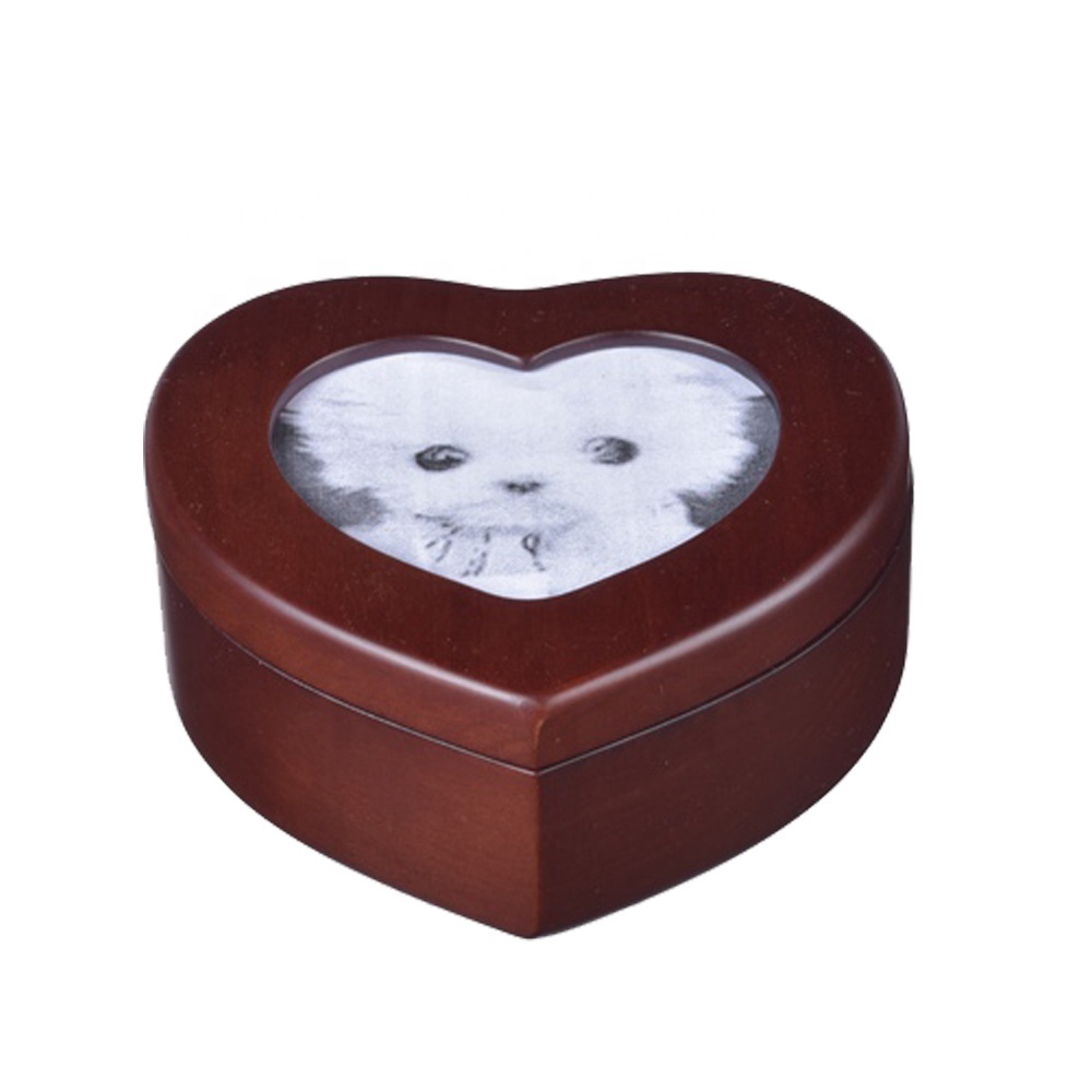 Vente chaude Personnalisé de En Forme De Coeur Cercueil En Bois Urne de Crémation Pour Animaux de Compagnie Avec Cadre Photo