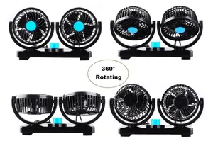 Dual Head 360 Degree Rotating 12V Car Interior Cooling Fan USB Air Cooling Fan