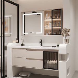Luxury Solid Wood Bathroom <b>Vanity</b> Cabinet <b>LED</b> Mirror Wall Hung Custom Size Factory Supplier 3-Year Warranty Total Project - Product Image 4