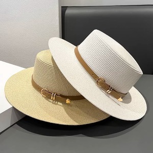 2025 nouveau français rétro plat bord plage parasol femmes papier paille plat haut Protection solaire <span class=keywords><strong>chapeau</strong></span> pour printemps été - Product Image 2