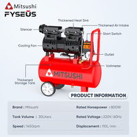 Compresseurs Fyseus Compresseur d'air silencieux sans huile Machines industrielles 30L 0.8kw 220V Compresseur d'air comprimé