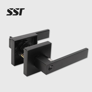 Manija de puerta negra cuadrada de tres barras para paso, privacidad, entrada, interior, dormitorio, habitación, baño - Product Image 6