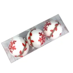 Bolas elegantes de pvc, bolas vermelhas de espuma, itens para decoração de natal, decoração de casa, caixa branca e vermelha de soldão, oem, caixa de pvc, 8cm, 2020